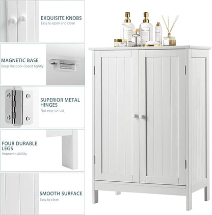 Tangkula Bathroom Floor Cabinet, Freestanding Storage Cabinet with Double Doors and Shelf, Modern Home Furniture, Wooden Home Organizer for Living Room, Bathroom Cabinet, White