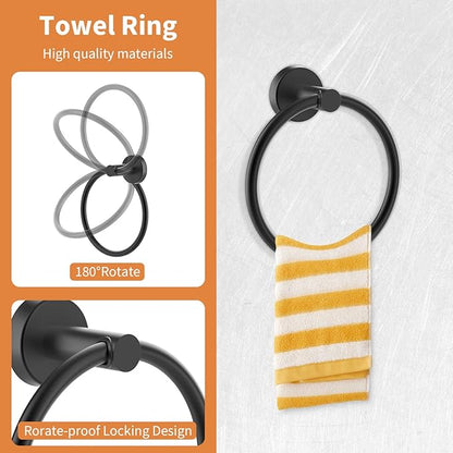 Cilee 10 Piece Matte Black Bathroom Hardware Set,2 Pack 5 Piece Bathroom Accessories Set Include 24 inch,16 inch Toilet Paper Holder, Towel bar,Towel Ring,Towel Hook,Stainless Steel Wall Mounted