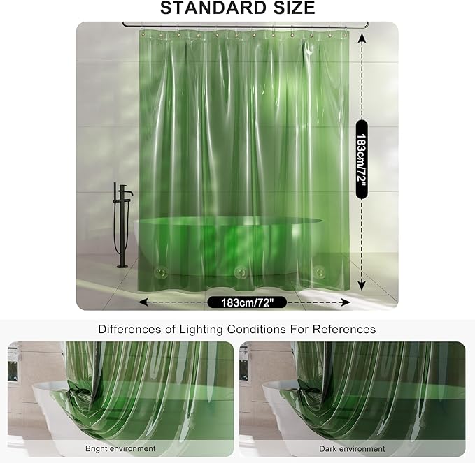 AmazerBath Shower Curtain Liner, 100% EVA Clear Green Heavy Duty Luxury Shower Curtain and Liner 2-in-1 for Christmas, 72x72 Plastic Weighted Shower Liner, 12 Rustproof Grommets & 3 Heavyweight Stones