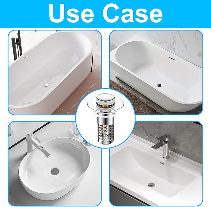 2PCS Bathroom Sink Stopper Hair Catcher Strainer, Pop Up Sink Drain Filter with Removable Stainless Steel Filter Basket Hair Catcher, for US Bathroom Sinks, Bathtubs, Showers, Floor Stopper