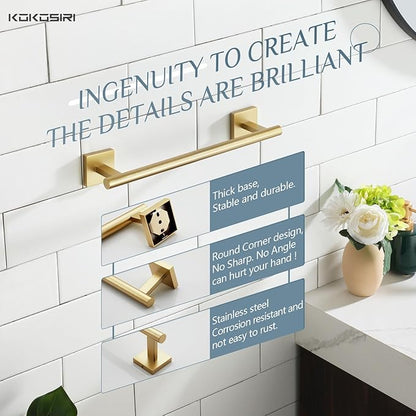 KOKOSIRI Hand Towel Bar Bathroom Towel Holder for Bath Kitchen Cabinet Towel Ring 12 Inch Brushed Gold Stainless Steel B4005BG-L12