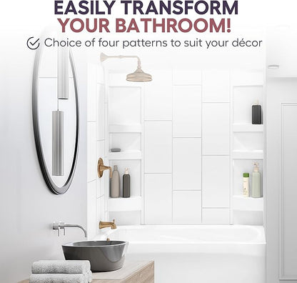 White Acrylic Tub Wall Surround 32"x 60"x 58" - Waterproof, Easy-to-Install, Two Shelf Units Kit Included - Bathtub Wall Surround Panels - Vertical Pattern, Dynamic Shelves