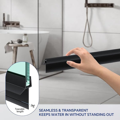 2-Pack Frameless Shower Door Bottom Seal (1/4" X 36") Clear Glass Seal Strip Shower Door Sweep - Stop Shower Leaks,Black