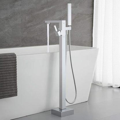 Freestanding Bathtub Faucet Tub Filler Chrome Floor Mounted Brass Bathroom Faucets with Handheld Shower