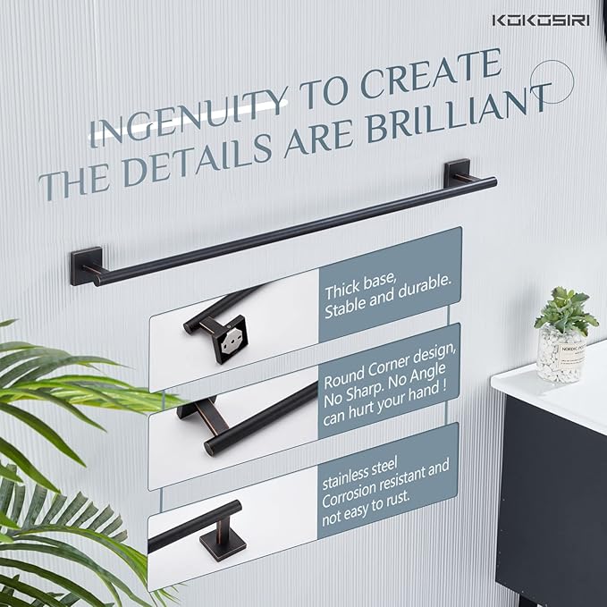 KOKOSIRI Bathroom Towel Bar 36'' Towel Holder for Bath Kitchen Wall Mount Towel Rails 36 Inch Oil Rubbed Bronze Stainless Steel B4005ORB-L36