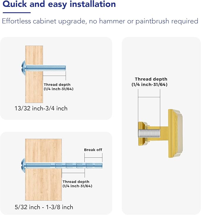 Ravinte Hardware 15 Pack Kitchen Cabinet Pulls Square Drawer Single Hole Handles Brushed Brass for Cupboard Gold Dresser Solid