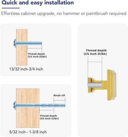 Ravinte Hardware 15 Pack Kitchen Cabinet Pulls Square Drawer Single Hole Handles Brushed Brass for Cupboard Gold Dresser Solid