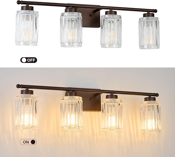 4 Light Bathroom Light Fixtures Modern ORB 28 Inch Vanity Lights for Bathroom Lighting Fixtures Over Mirror with Thickened Glass Shade for Cabinet Mirror Bedroom Hallway