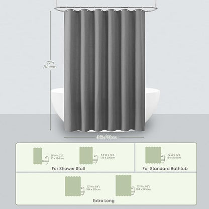 Inhousolu Fabric Shower Curtain Waffle Weave, 230 GSM Heavy Duty, Weighted Hem, 8 Metal Hooks, Water Repellent, Machine Washable, Hotel Spa Luxury Bath Curtain Set, 36 x 72 Inch, Grey