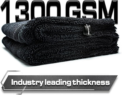 Blackline 24"x36" Twisted-Loop Car Drying Towel, 1300GSM, Streak Free, Lint Free, Reusable - Car Accessories, Microfiber Cleaning Cloth for Car, Truck, SUV - One Pass is All You Need
