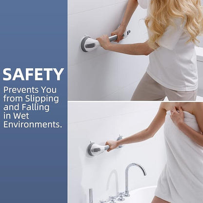 Grab Bars for Bathtubs and Showers 2 Pack Shower Handle, Heavy Duty Suction Grab Bar Bath Handrails for Seniors and Elderly, Bathroom Safety Grip No Drilling Waterproof Removable, Grey