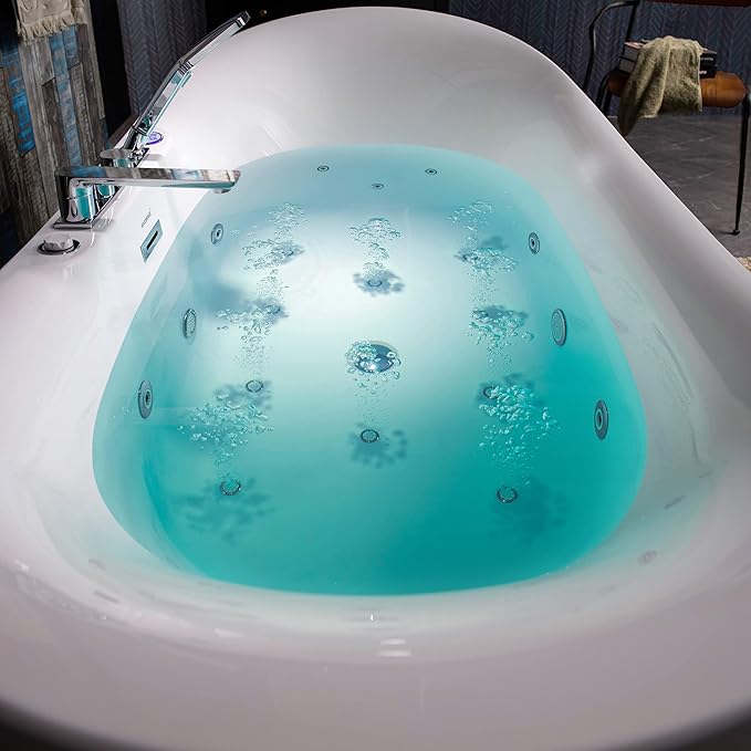 WOODBRIDGE 72" x 35-3/8" Whirlpool Water Jetted and Air Bubble Freestanding Heated Soaking Combination Bathtub wirh LED control panel and Faucet, BJ400+F0041CH