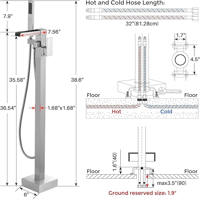 Freestanding Tub Faucet Brushed Nickel: ALEASHA High Flow Max 6.74 GPM Free Standing Tub Filler - Brass Modern Floor Mount Bathtub Faucet with Handheld Shower, for The Ultimate Elegant SPA Experience