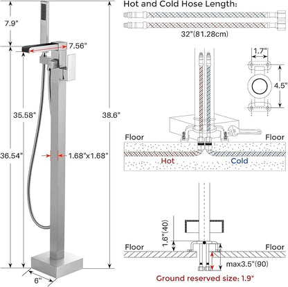 Freestanding Tub Faucet Brushed Nickel: ALEASHA High Flow Max 6.74 GPM Free Standing Tub Filler - Brass Modern Floor Mount Bathtub Faucet with Handheld Shower, for The Ultimate Elegant SPA Experience