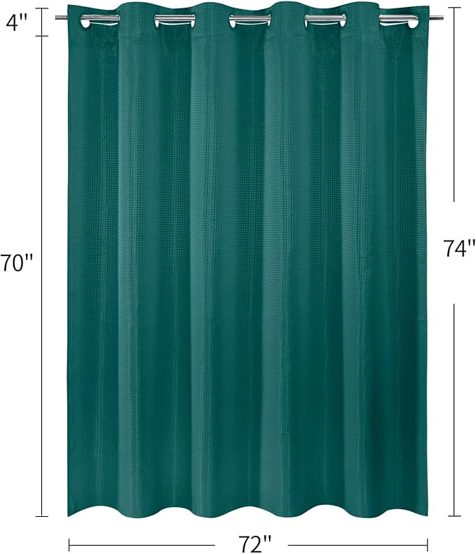 MitoVilla No Hooks Needed Dark Green Waffle Shower Curtain Liner Set, Modern Waffle Weave Fabric Cloth Shower Curtain with Snap-in Liner for Luxury Neutral Hotel Spa Bathroom Decor, 72 x 74