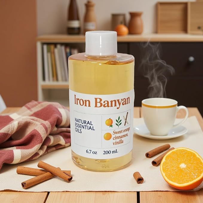 Aromatherapy Essential Oil Blend - 200mL, Orange Cinnamon Vanilla Scented Oil for Home Fragrance, Relaxation & Mood Enhancement