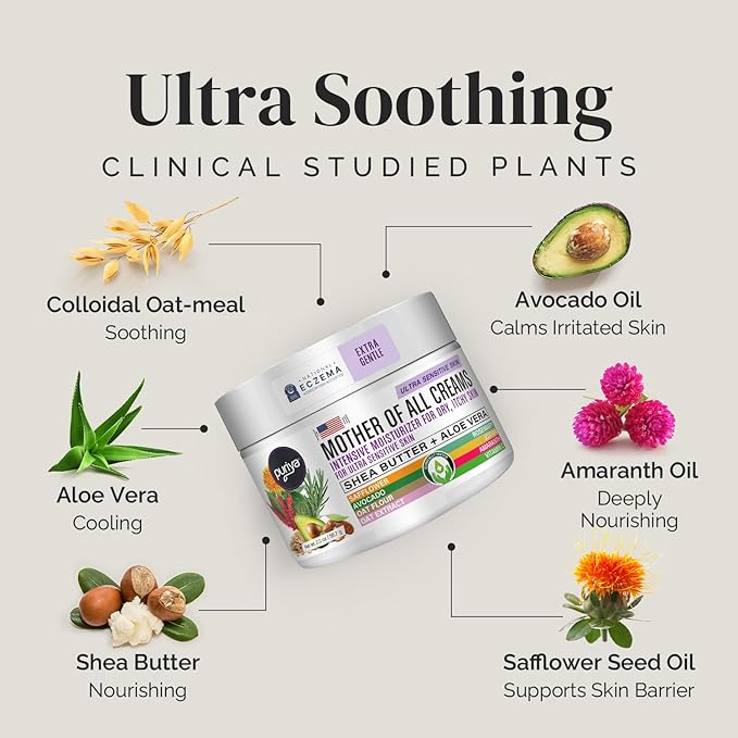 Puriya National Eczema Association Accepted Cream 2 oz, Dry Itchy Skin Relief, Colloidal Oatmeal Lotion, For Kids, Adults, Face, Hands, Mother of All Creams, Plant-Based Hydration,No Fragrance Added