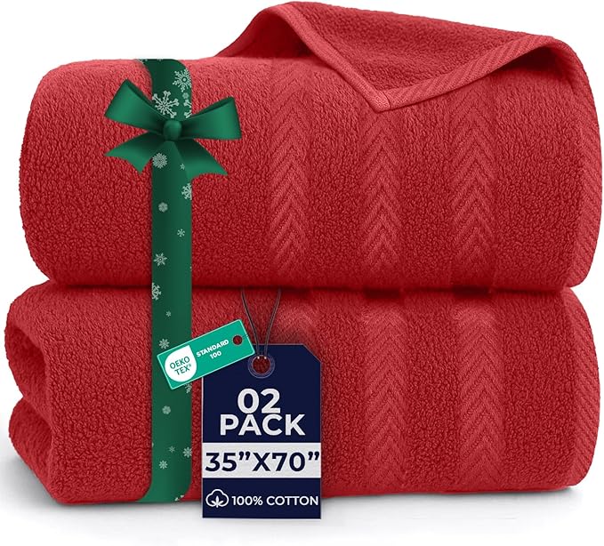 DAN RIVER 2 Pack Luxury Bath Sheets 35x70, 600 GSM, Soft & Quick Dry 100% Ring Spun Cotton Towels Ideal for Hotels, Spas, Gyms & Salons Extra Large, Red