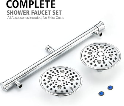 sumerain Luxurious 6" High Pressure Dual Shower Head Combo with 6 Settings and 20" Long Shower Arm for Couples, Chrome Finish
