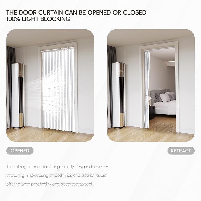 Accordian Door Curtain, 100% Blackout Folding Magnetic Doorway Curtains,Linen Style Closet Doors,for Room Divider,Privacy Protection（W52 x L78,White,1 Panel）