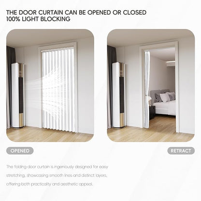 Accordian Door Curtain, 100% Blackout Folding Magnetic Doorway Curtains,Linen Style Closet Doors,for Room Divider,Privacy Protection（W52 x L78,White,1 Panel）