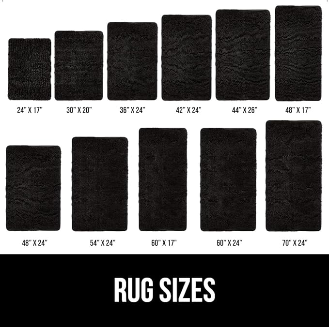 GORILLA GRIP Bath Rug Mat 70x24, Thick Soft Absorbent Chenille, Quick Dry Microfiber Mats, Rubber Backing Washable Shower Floor Rugs, Bathmat Runner, US Designed Bathroom Home Decor Accessories Black