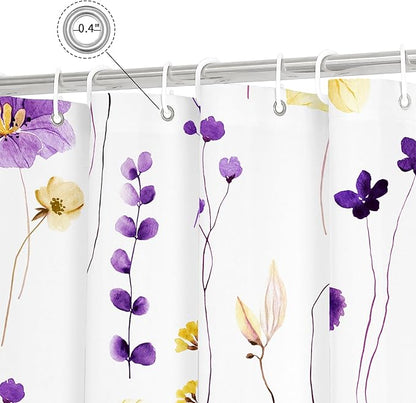 Gibelle Small Stall Shower Curtain 36 x 72, Narrow Half Watercolor Floral Fabric Shower Curtain, Purple Yellow Flower Decorative Bathroom Shower Curtain Set