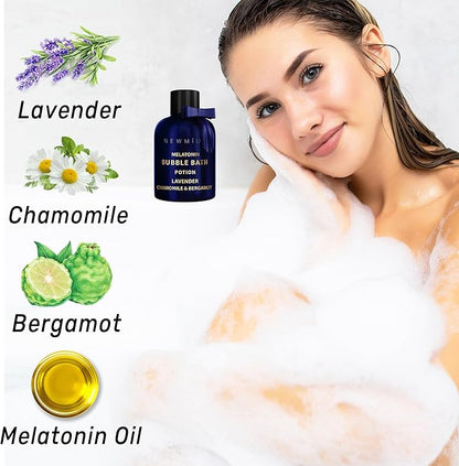 Deep Sleep Melatonin Bubble Bath - Long Lasting Foaming Bubbles - Moisturizing - Lavender Chamomile Bergamot - Relaxing Stress Relief - Calming Self Care Spa Gift for Birthday Christmas