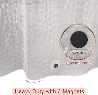 Shower Curtain Liner 8G EVA Thick Shower Curtain with Heavy Duty 3 Bottom Magnets, Shower Liner for Shower Stall, Bathtubs, 3D Pebble Pattern