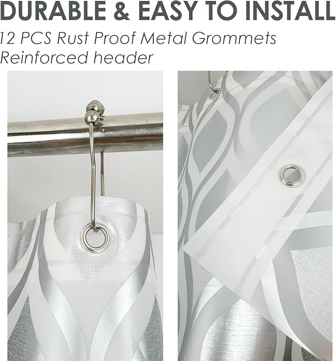 Plastic Shower Curtain Liner, Silver Striped Pattern, Waterproof Printed PEVA Shower Curtain with Design, Rustproof Grommets, Standard Size 70x72 Bathtub Curtain for Bathroom (Pack of 1)
