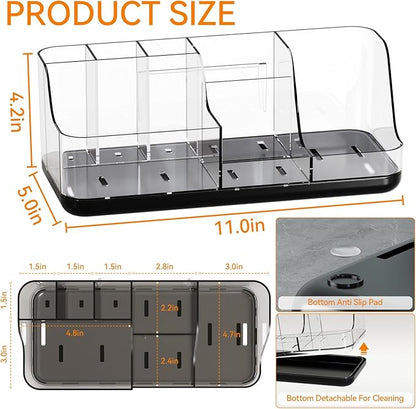 Yieach Mens Bathroom Organizer and Storage,Black Bathroom Sink Caddy Countertop,Large 7 Slot Vanity Bathroom Toiletry Organizers and Toothbrush Holders for Toothpaste,Electric Tooth Brush Organizer