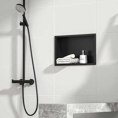 Stainless Steel Shower Niche 20" X 12" Matte Black No Tile Needed Niche Shower Recessed Wall Horizontal Niches for Bathroom Storage Over Mount Installation