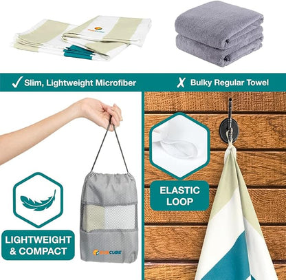 SUN CUBE Microfiber Sand Free Beach Towel - Quick Dry Fast Absorbent Lightweight Towel for Travel Beach Swim Pool Camping Packable Compact Oversized Towel, Sand Resistant - Beige Cream, 60x30 Inches