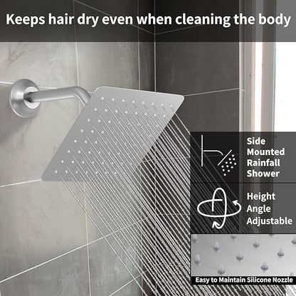 Shower System Brushed Nickel Shower Faucet Set, Digital Tempreature Display Shower Faucet with 12 inch Ceiling Mount and 8 inch Wall Mount Shower Head, with 6 PCS Body Jet, Handheld Spray