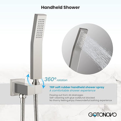 gotonovo Rainfall Bathroom Shower System Rain Shower Head and Handle Set Wall Mounted Shower Complete Combo Solid Brass Pressure Balancing Shower Mixer Valve 8 Inch Brushed Nickel