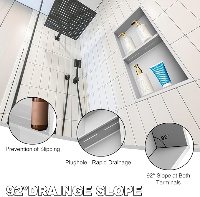 Real 304 Stainless Steel Shower Niche 12x24in-92° Quick Drain-No Tile Needed-2 Tier-Matte Recessed Wall Niche-Insert Shower Shelf-Built in Cabinet for Bathroom/Kitchen/Living Room/Study Storage