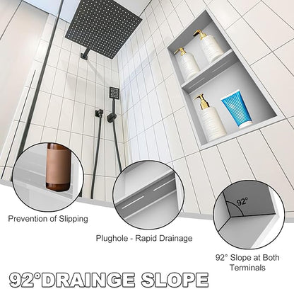 Real 304 Stainless Steel Shower Niche 12x24in-92° Quick Drain-No Tile Needed-2 Tier-Matte Recessed Wall Niche-Insert Shower Shelf-Built in Cabinet for Bathroom/Kitchen/Living Room/Study Storage