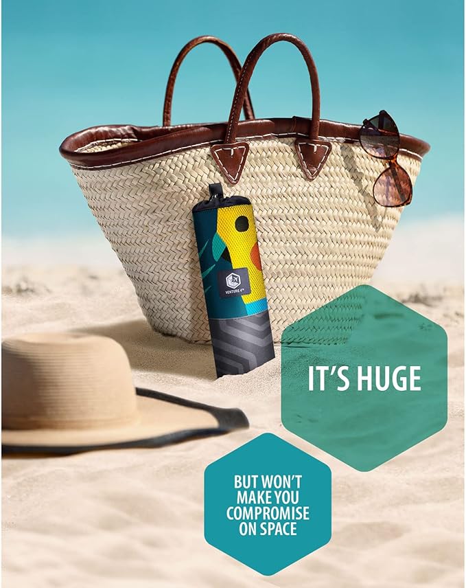 VENTURE 4TH Microfiber Beach Towel: Quick-Dry, Compact, Sand-Free, Absorbent, Sandproof and Lightweight - Perfect for Camping, Beach, and Roadtrips (Navy Cockatoo Design | 35x78 inches)