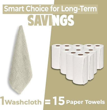 DAN RIVER 12 Pack Wash Cloths for Showering [12x12] - 100% Cotton Washcloths Premium Quality Flannel Face Cloths for Bathroom, Highly Absorbent and Soft Feel Wash Clothes, Ivory