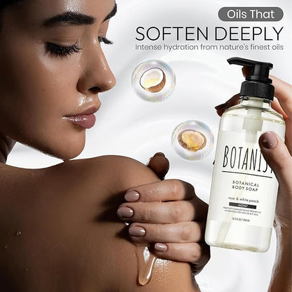 Botanist Foaming Body Wash for Sensitive Skin & Babies, Moisturizing Body Soap with Organic Shea Butter, Almond Oil, Cocoa Butter from Japan, Sulfate & Paraben Free, Rose& White Peach 30.4 Fl Oz