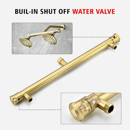 sumerain 2-in-1 Dual Shower Heads with Shut-off Valve for Two People,High Pressure 6 Function Sprayer and 20" Long Shower Arm,Brushed Gold