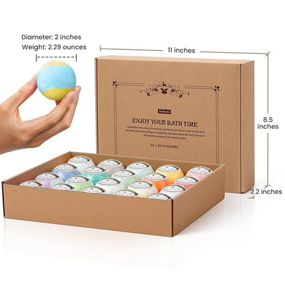 Bath Bombs Set, 20 pcs Natural Shea Butter & Safe Oil Bath Bomb for Skin Moisturizing, Handmade Bubble Bath & Fizzy, Ideal Presents for Women