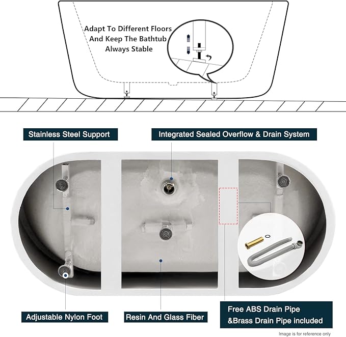 FerdY Bali 67" Acrylic Freestanding Bathtub, Ergonomic Lightweight Classic Oval Soaking Bathtub with Chrome Drain, Classic Slotted Overflow, Modern White