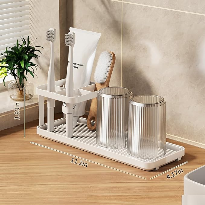 Toothbrush Holders for Bathrooms, Tooth Brushing Holder Electric Toothbrush and Toothpaste Organizer Bathroom Accessories for Countertop, Shower, White