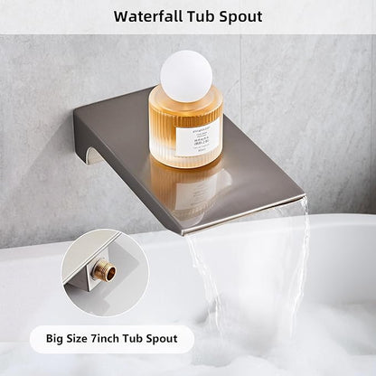 Shower Faucet Set Complete with Tub Spout Shower System Wall Mounted with 10 inch Rainfall Shower Head and Handheld Shower Rain Shower Combo for Bathroom, Brushed Nickel
