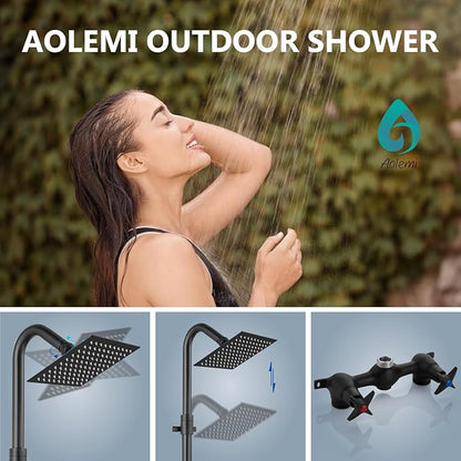 Aolemi Outdoor Shower Kit Fixtures 6 Inch Center with Adjustable Slide Bar,6 Inch Showerhead,2-Handle with Mix Valve,Matte Black
