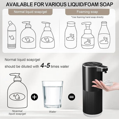 GuDoQi Automatic Touchless Foaming Soap Dispenser, 4-Level Adjustable Foam, USB Rechargeable Hand Soap Dispenser for Bathroom, Kitchen Countertops, 12.2oz/360mL, Black