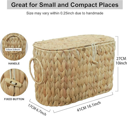 Toilet Paper Basket with Lid,Wicker Basket for Bathroom Organizers and Storage,Holds Up to 6 Mega Rolls, Decorative Hand-Woven Rattan Bathroom Decor Accessories,Natural Water Hyacinth