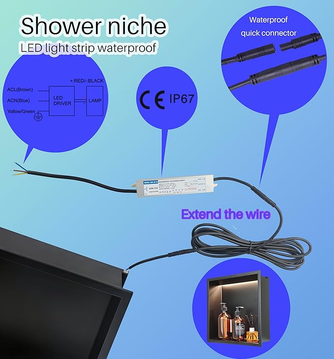 Stainless Steel Lighted Niche for Shower Storage,Bathroom Niches with LED Waterproof Light Strip，Shower Niche Insert Tile Ready ，Matte Black （ 12 x 12 in）