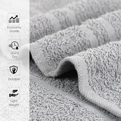 Hand Towels - Pack of 40, 16 x 27 Inches, 100% Cotton, Grey, Highly Absorbable, Facial, Gym, Hair, Face Towels